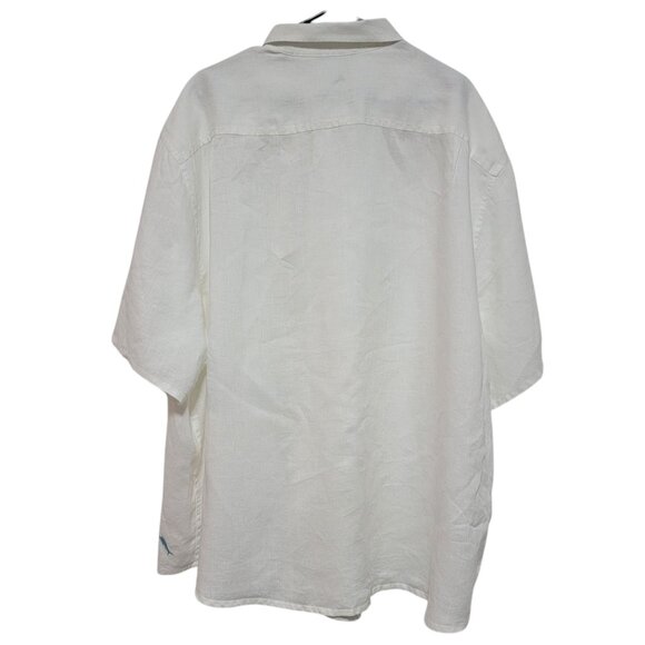 Tommy Bahama 100% Linen Hawaiian Shirt Beach Resortwear White Sz 2XLB Logo EUC - Picture 4 of 9